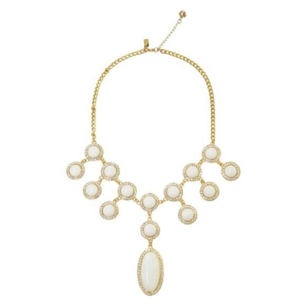 Lilly Pulitzer White Cabochon Crystal Halo Gold‎ Tone Bib Statement Necklace